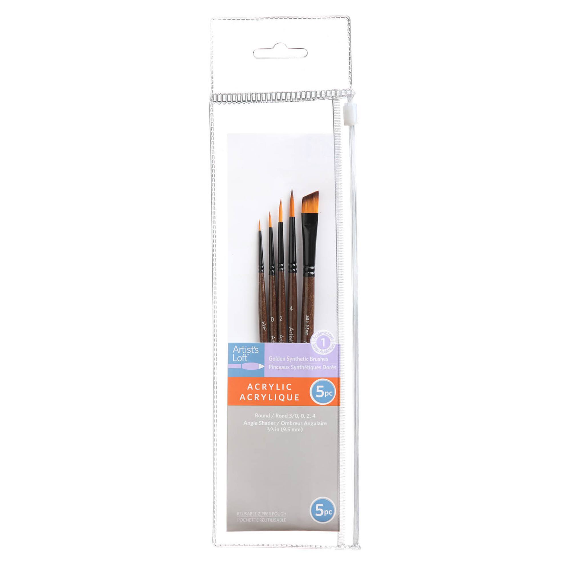 Golden Synthetic Acrylic 5 Piece Round & Angle Shader Brush Set by Artist's Loft™